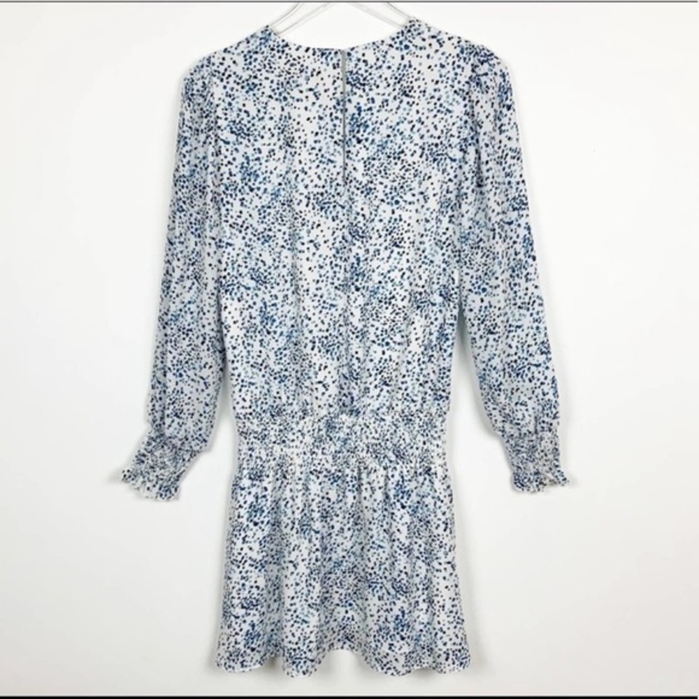 Parker Smocked Long Sleeve White and Blue Square Pattern Dress Size Small - Picture 2 of 12